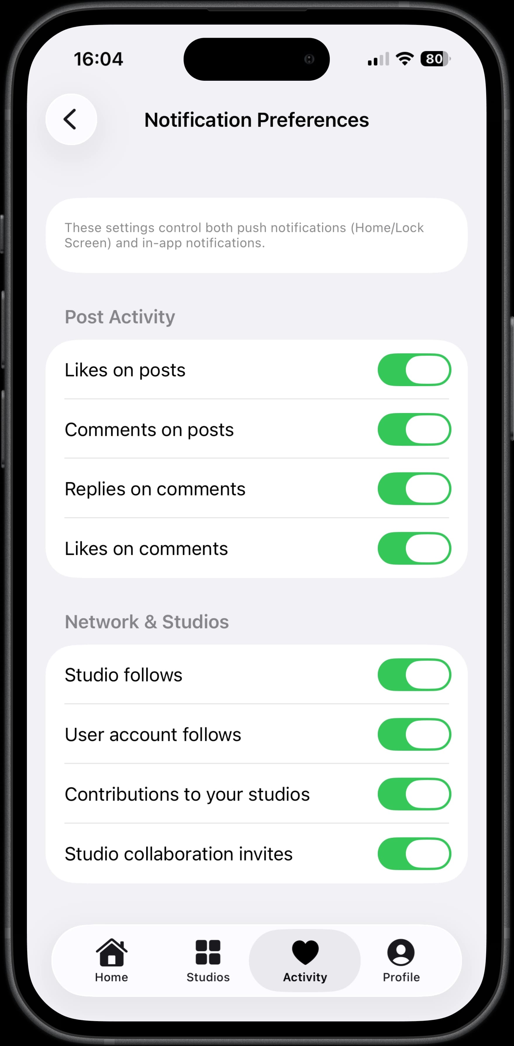 Notification preferences settings to control when you receive alerts