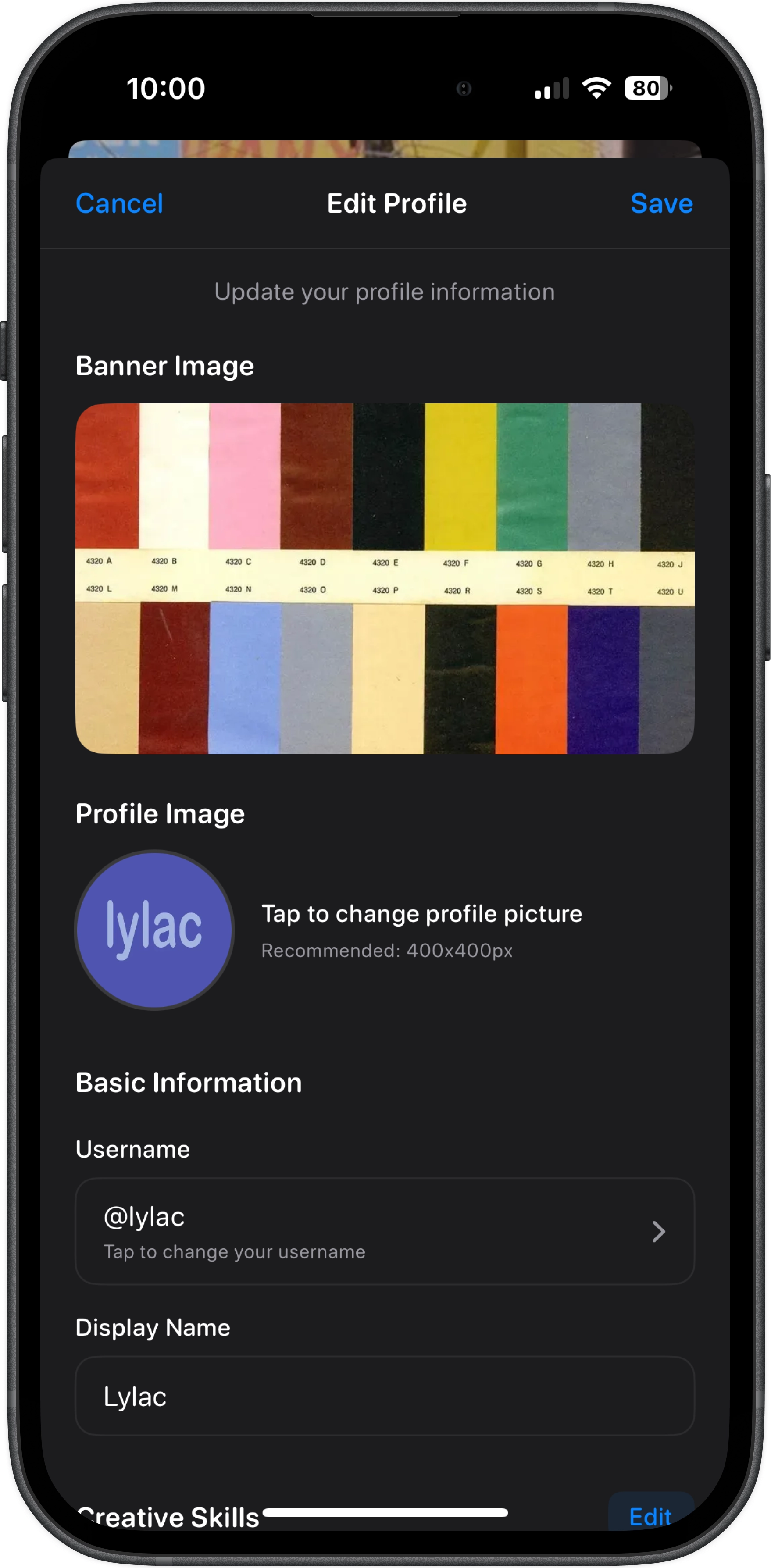 Edit profile interface for updating bio, links and profile details