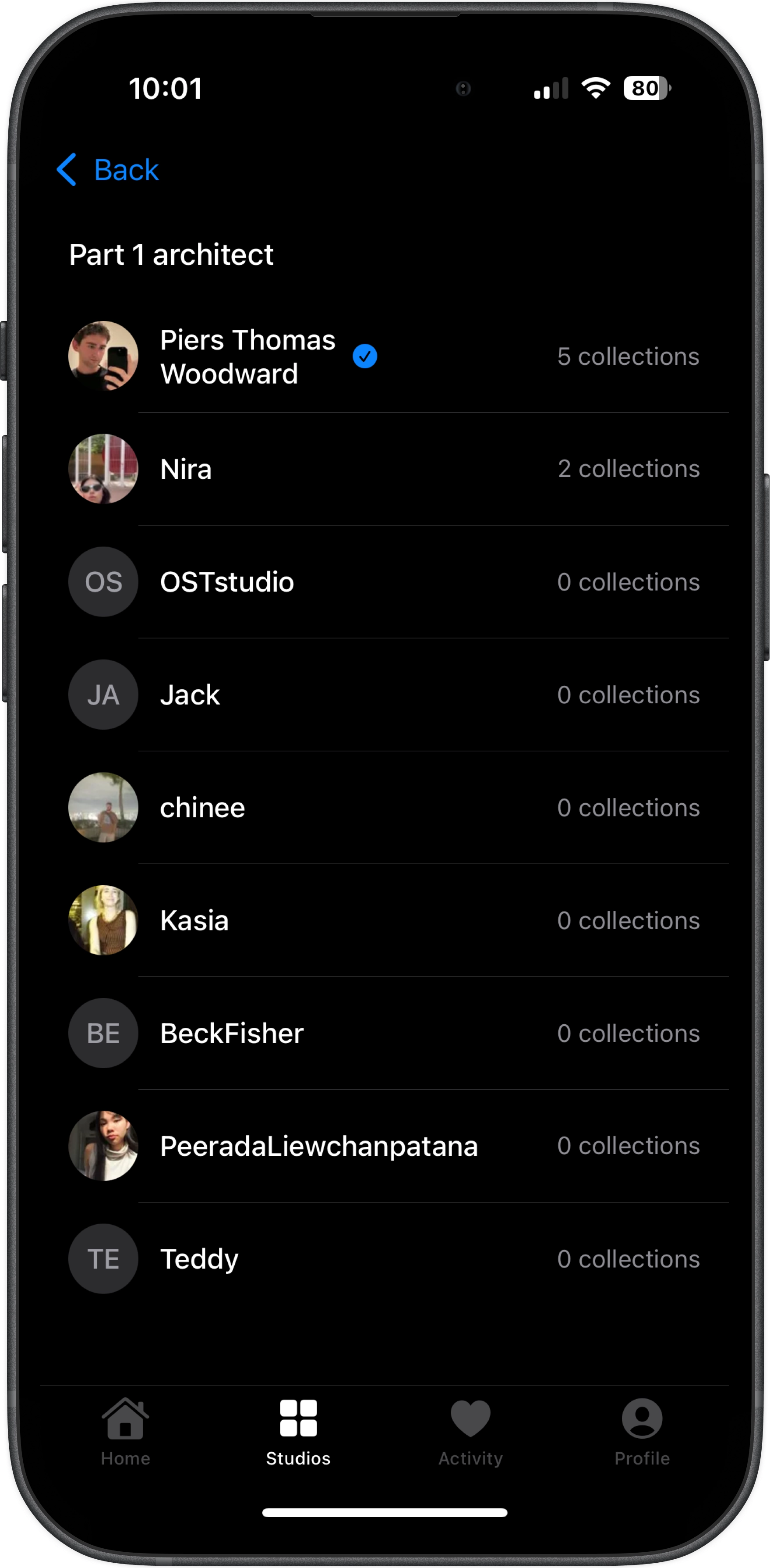 Browse page showing Part 1 architect profiles filtered by skill