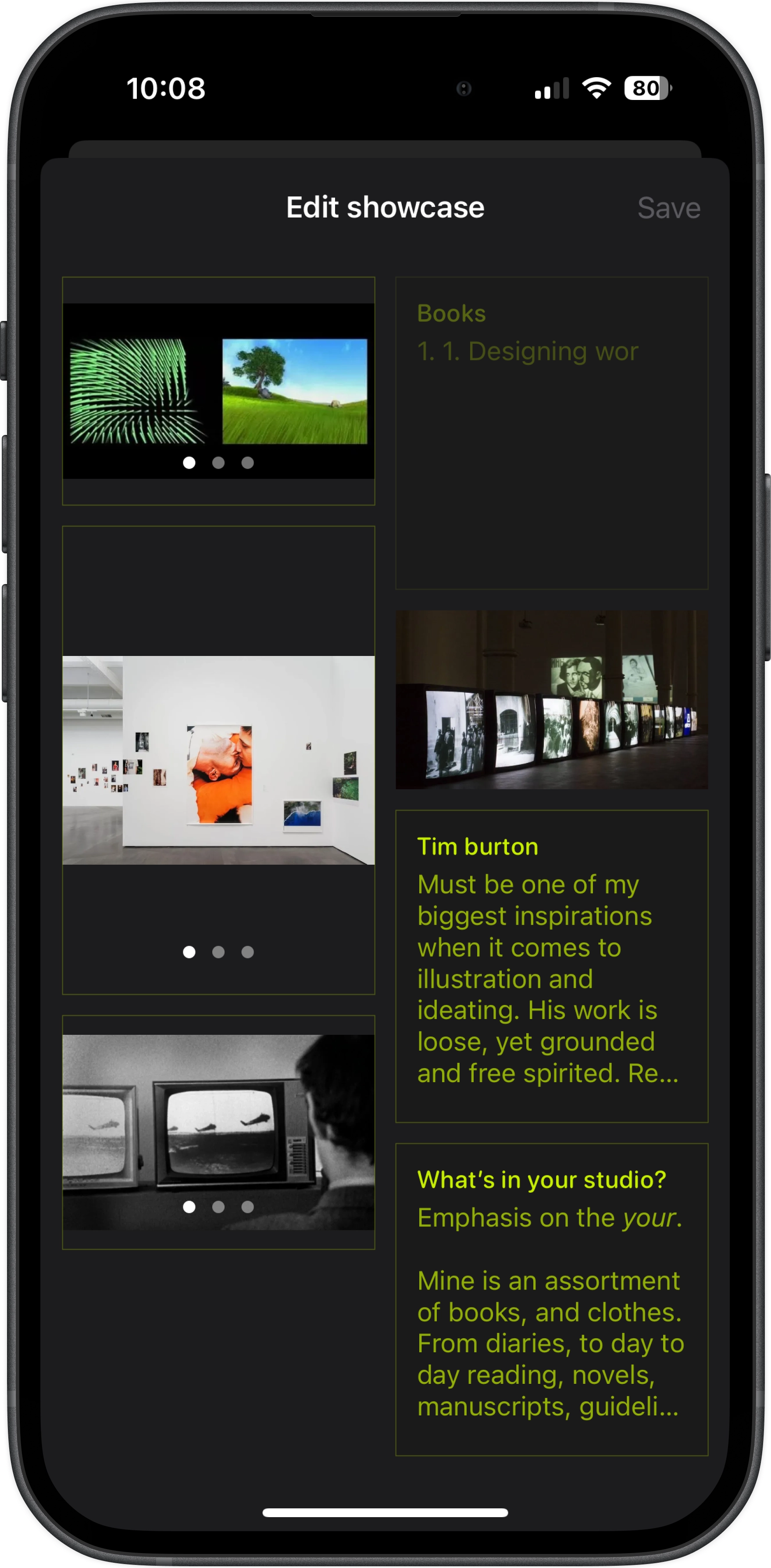 Studio edit interface for highlighting specific posts and customizing showcase mode