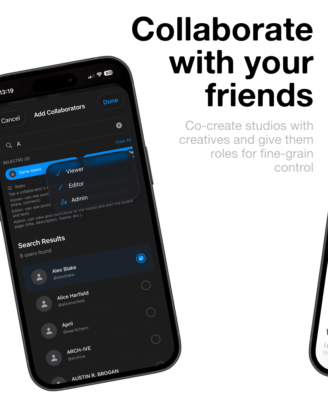 Promotional slide showing collaborator roles being assigned in Lylac.